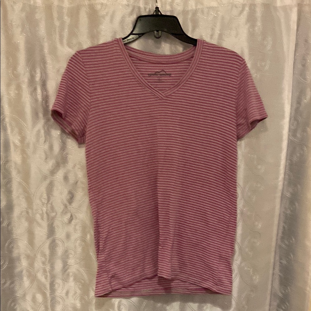 Eddie Bauer Striped V-Neck T-Shirt Women’s Size Large 🔥 YB2